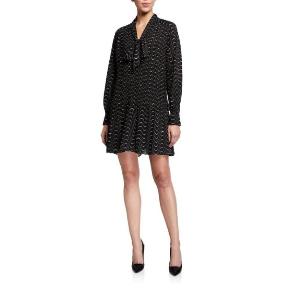 kate spade Black Wave-Print Long-Sleeve Mini Dress